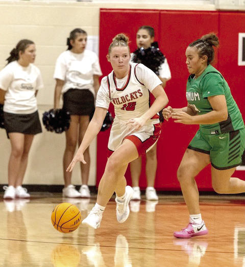 Sophomore Peighton Worley, LRC All Tournament Team skirts past a Varnum defender.