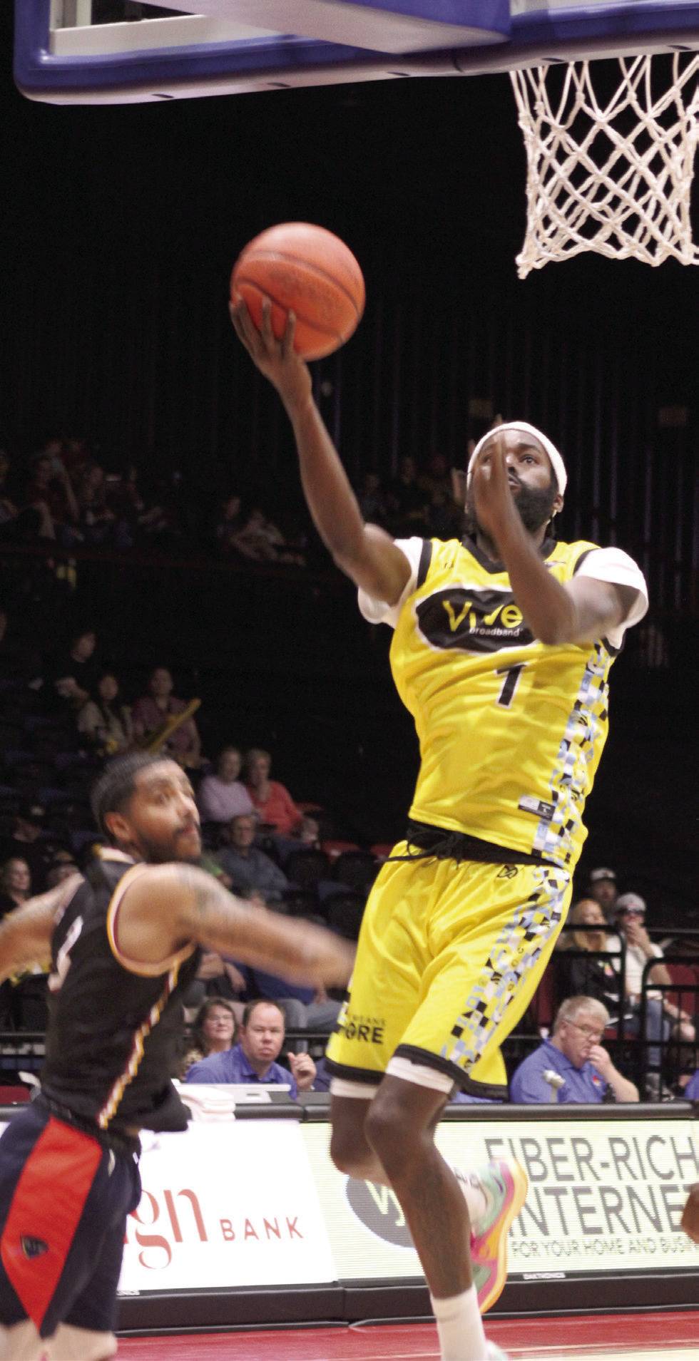 Potawatomi Fire Shooting Guard Myron McGowan eyes the basket and sinks it in the fourth quarter of the May 23 home game. The Fire was scheduled to play the Shreveport-Bossier Mavericks, but it was a forfeit. So, they played members of their own team and still won, 160-126. After winning an away game against the Enid Outlaws on May 26, they are the only TBL team to have a undefeated regular season, with a record of 20-0. They will go against the Wichita Skykings in the first playoff game in Enid tonight.
