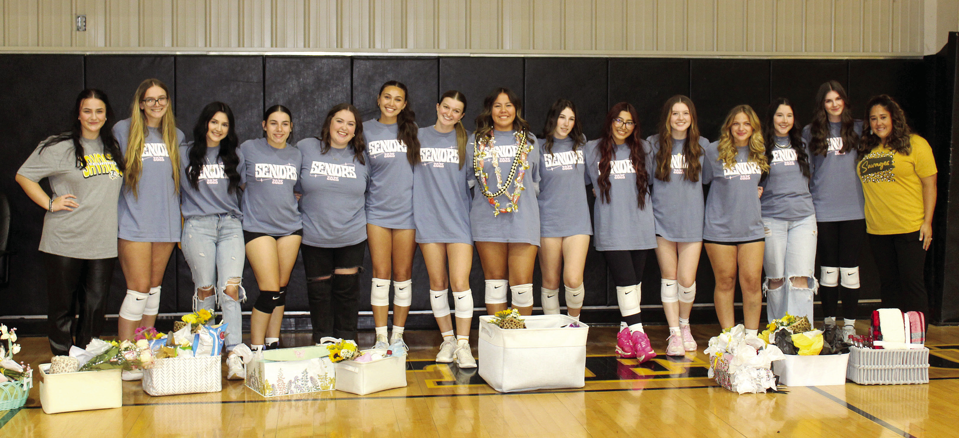 Tecumseh held their Volleyball Senior Night ceremony on Sept. 24. Shown, from left, are Assistant Volleyball Coach Natalie Whiteman, Hannah Stewart, Sierra Lillard, Trinity Rakestraw, Dusti Ozment, Jalee Meyers, Amanda Magill, Hannah Jones, Kaitlyn Elrod, Kayloni Cruz, Makenna Phelps, Annelise Decker, Jessica Rushing, Rylee Williams, and Head Coach Megan Laughlin. Countywide &amp; Sun/Natasha Dunagan