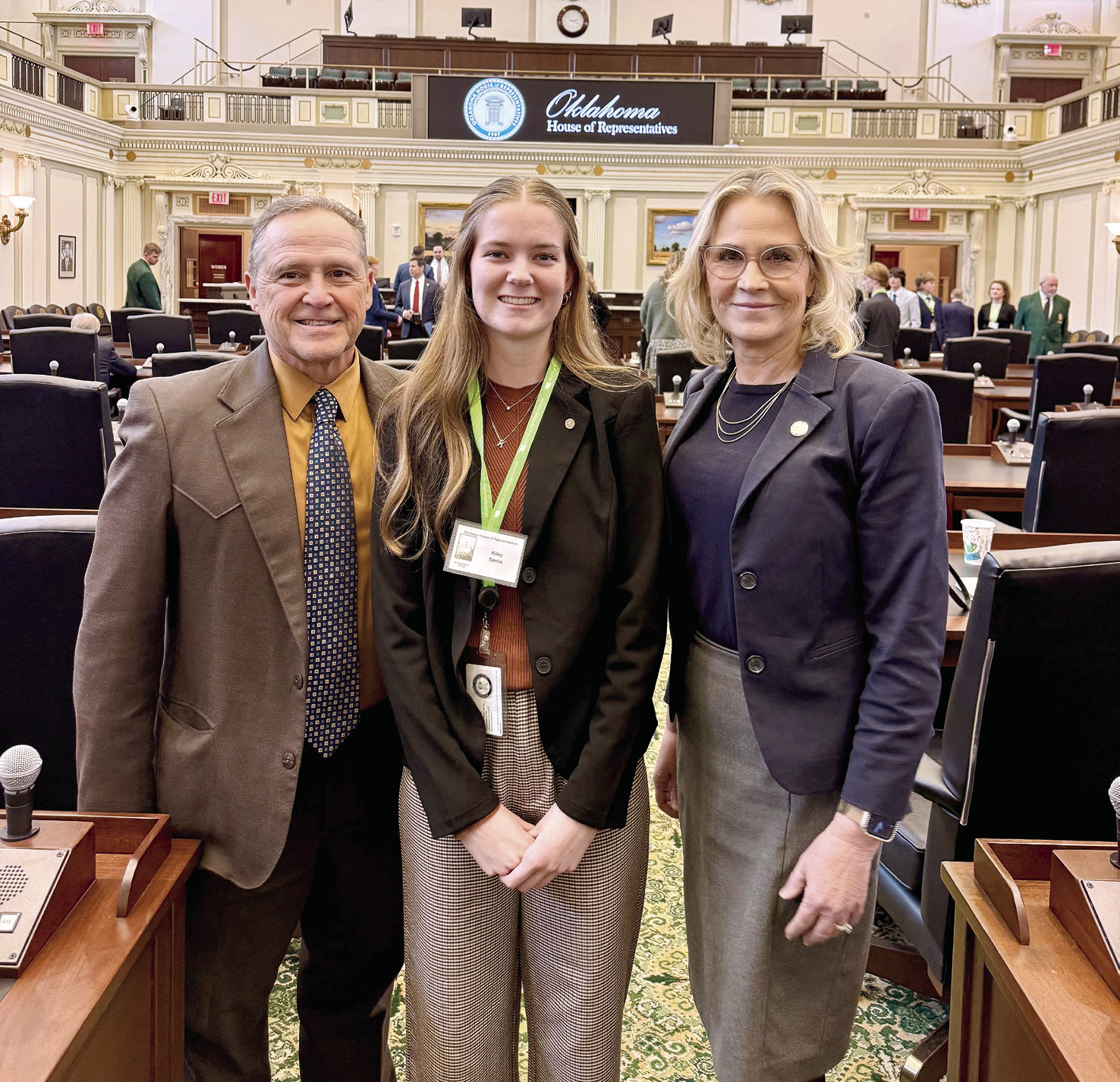 Shawnee High School's Kiley Sartin participated in the Page Program with Rep. Danny Sterling. Sartin is pictured with Sterling and Rep. Nicole Miller. Photo provided
