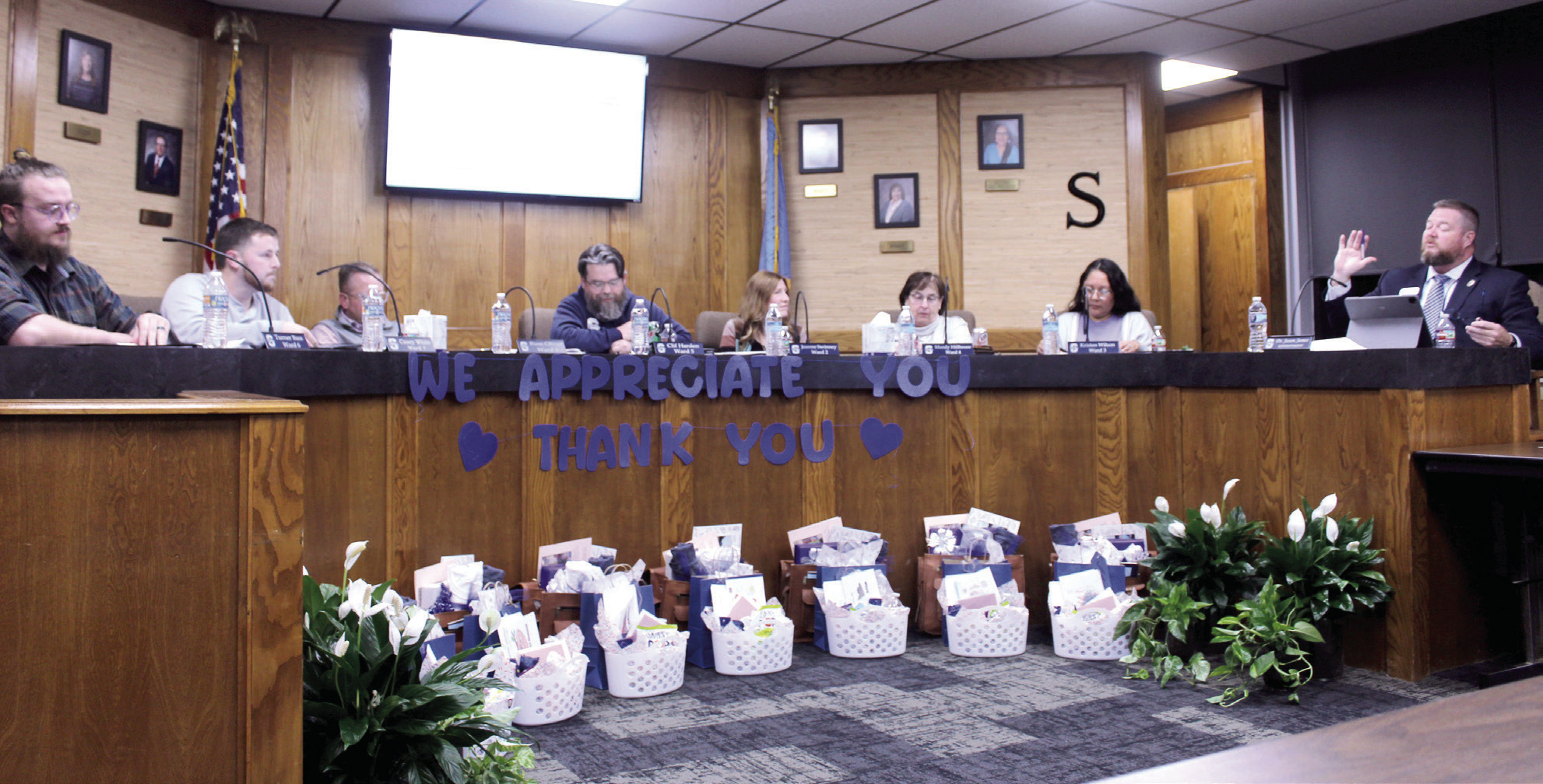 Shawnee Superintendent Dr. Jason James speaks with the Shawnee Board of Education about Board Recognition Month before presenting a video of 'thank-yous' from the district during the Jan. 12 meeting. Natasha Dunagan, Countywide &amp; Sun