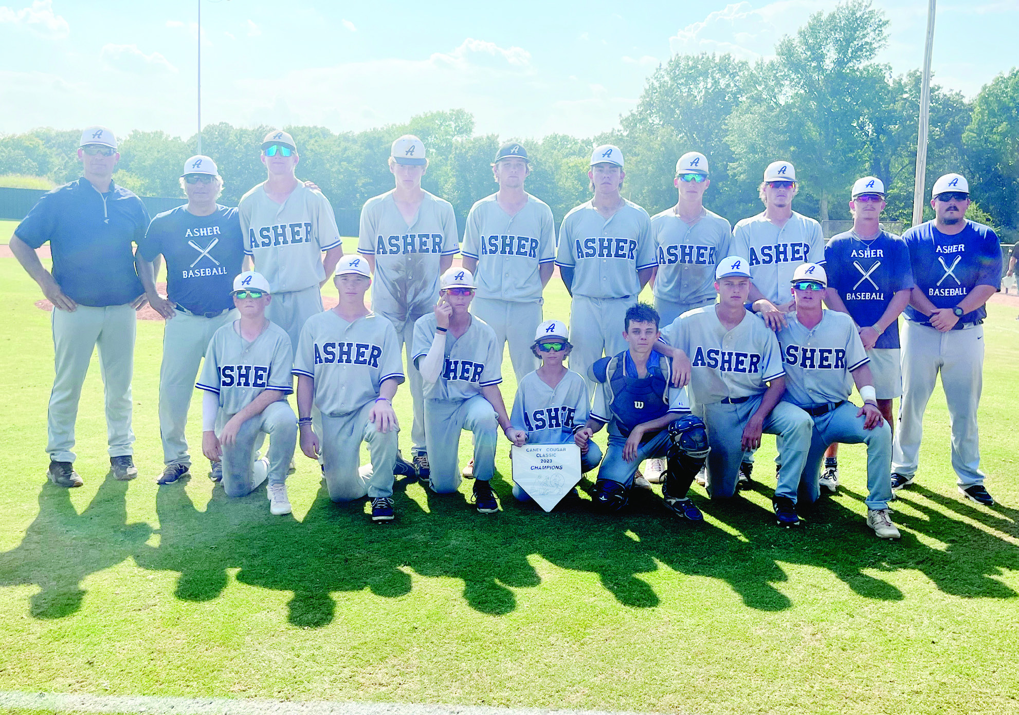 Asher High School Baseball team poses for a photo after winning the Caney Tournament. Photo provided