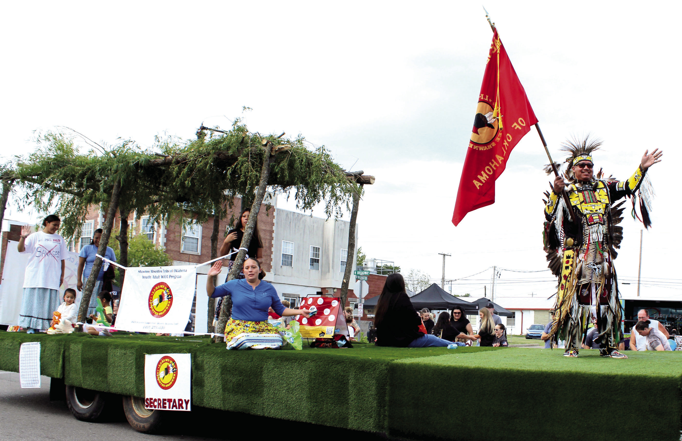 Members of the Absentee Shawnee Tribe ride on their float in the 50th Anniversary Frontier Days Parade on Sept. 26. 