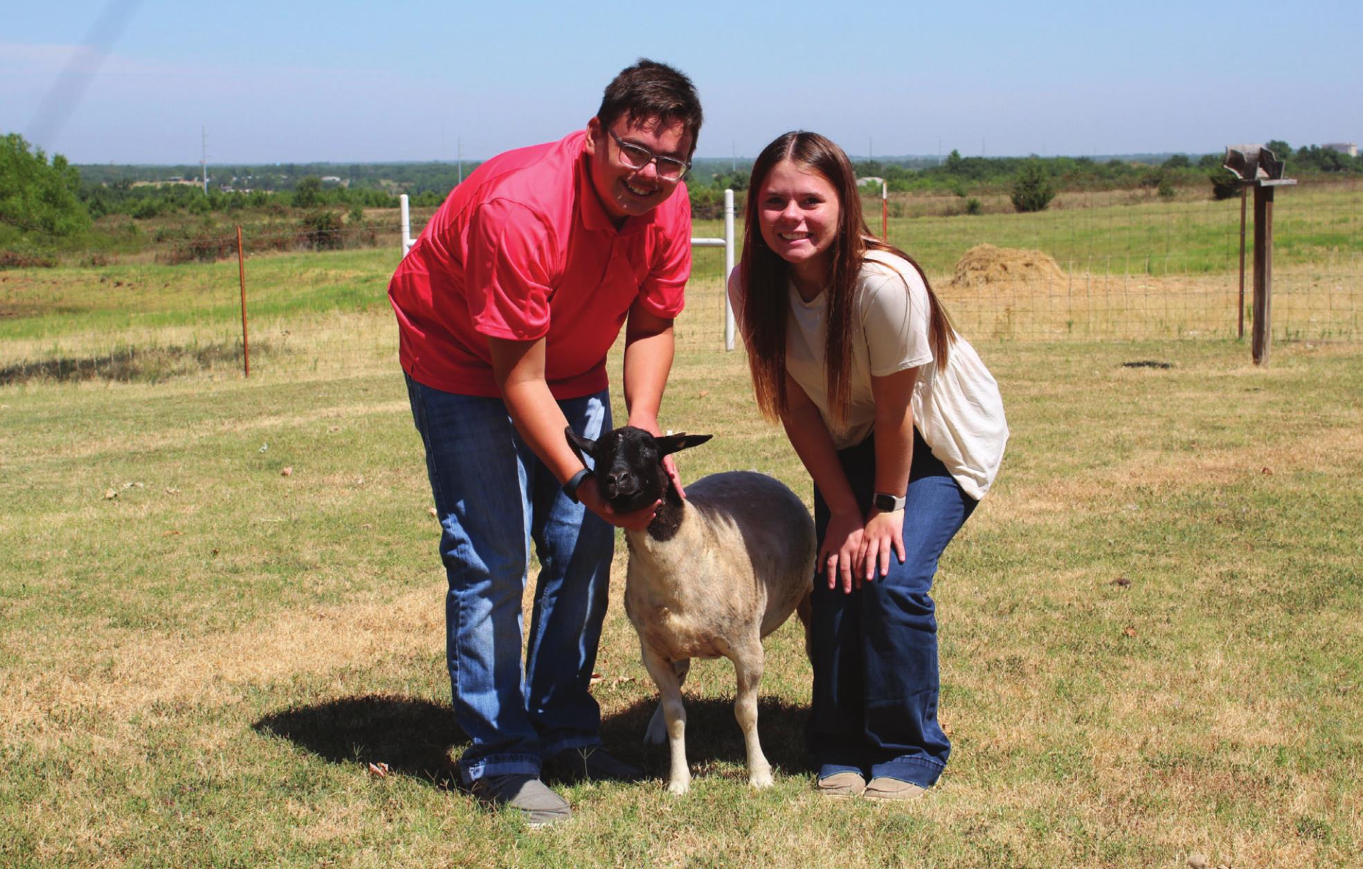 Siblings Cord and Cora Bender pose with Princess the Dorper hair sheep at their farm near Dale. The Benders both received their State FFA Degrees this year. Countywide & Sun/Natasha Dunagan
