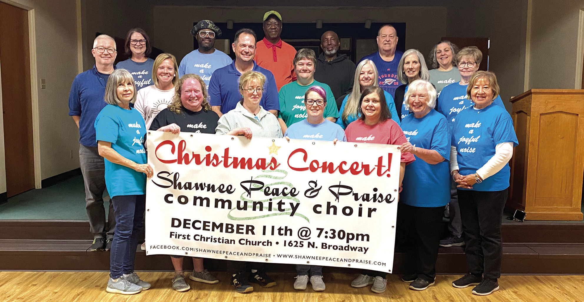 Members of the newly formed Shawnee Peace and Praise Choir include: Back Row; Vista Zidor, Ignace Zidor, David Henry, Fred Smiley, David Haberland and Cyndi Stevens. Middle Row; Dr. Michael Dean, Misti McClendon, Simon Ott, Ashley Armstrong, Beth Hatley, Diane Smith and Cyndi Jackson. Front Row; Pam Chesser, Amanda McGinnis, Dr. Ada Hunter, Rachel Barker, Trina Elliot, Regina McAfee and Esther Bell. Not pictured: Stephen Hunter. Julie Talton, Countywide &amp; Sun