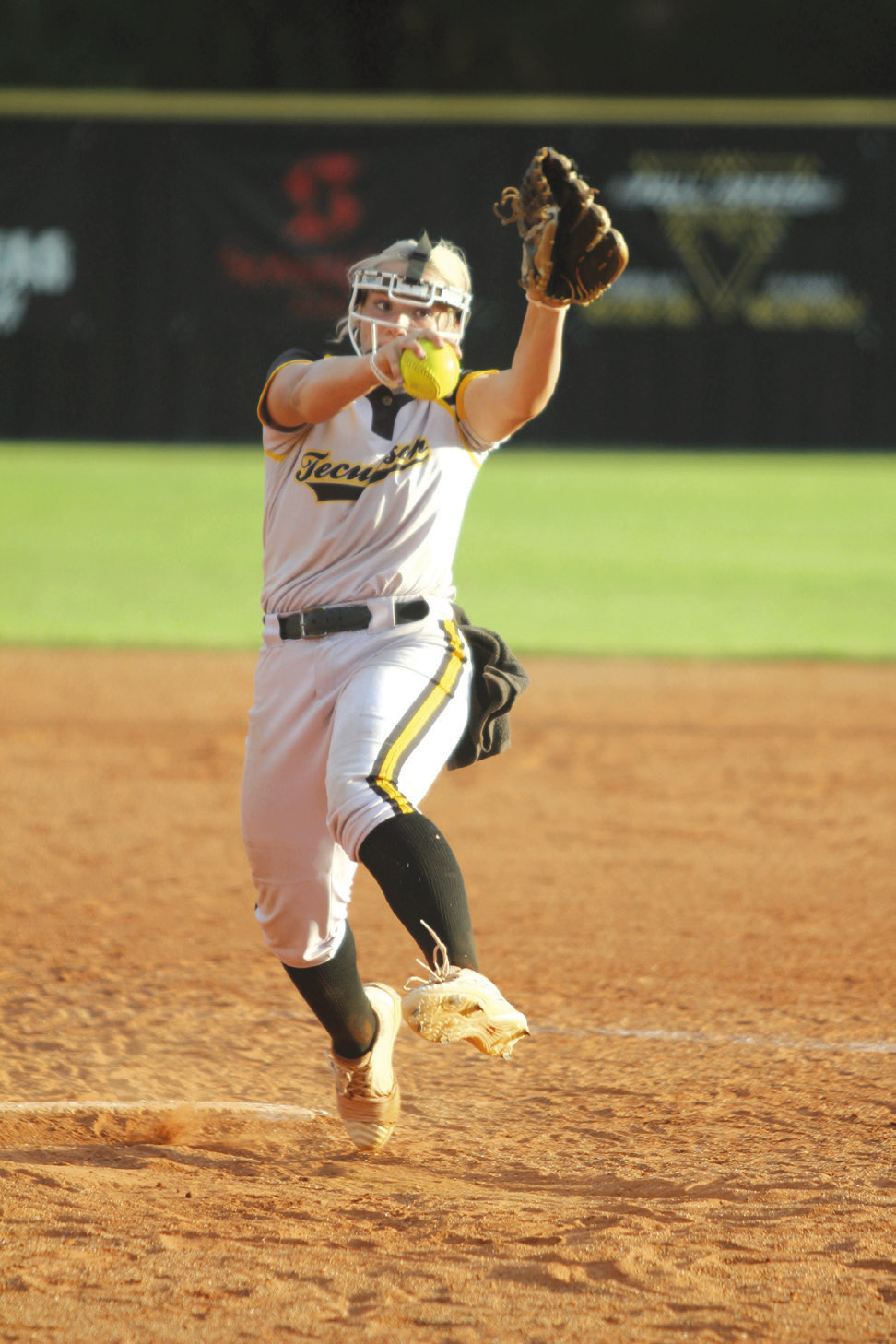 Tecumseh sophomore Embrie Smith aims for home in the sixth inning of the Sept. 19 home game with McLoud. The Lady Savages won, 5-3. Countywide & Sun/Natasha Dunagan