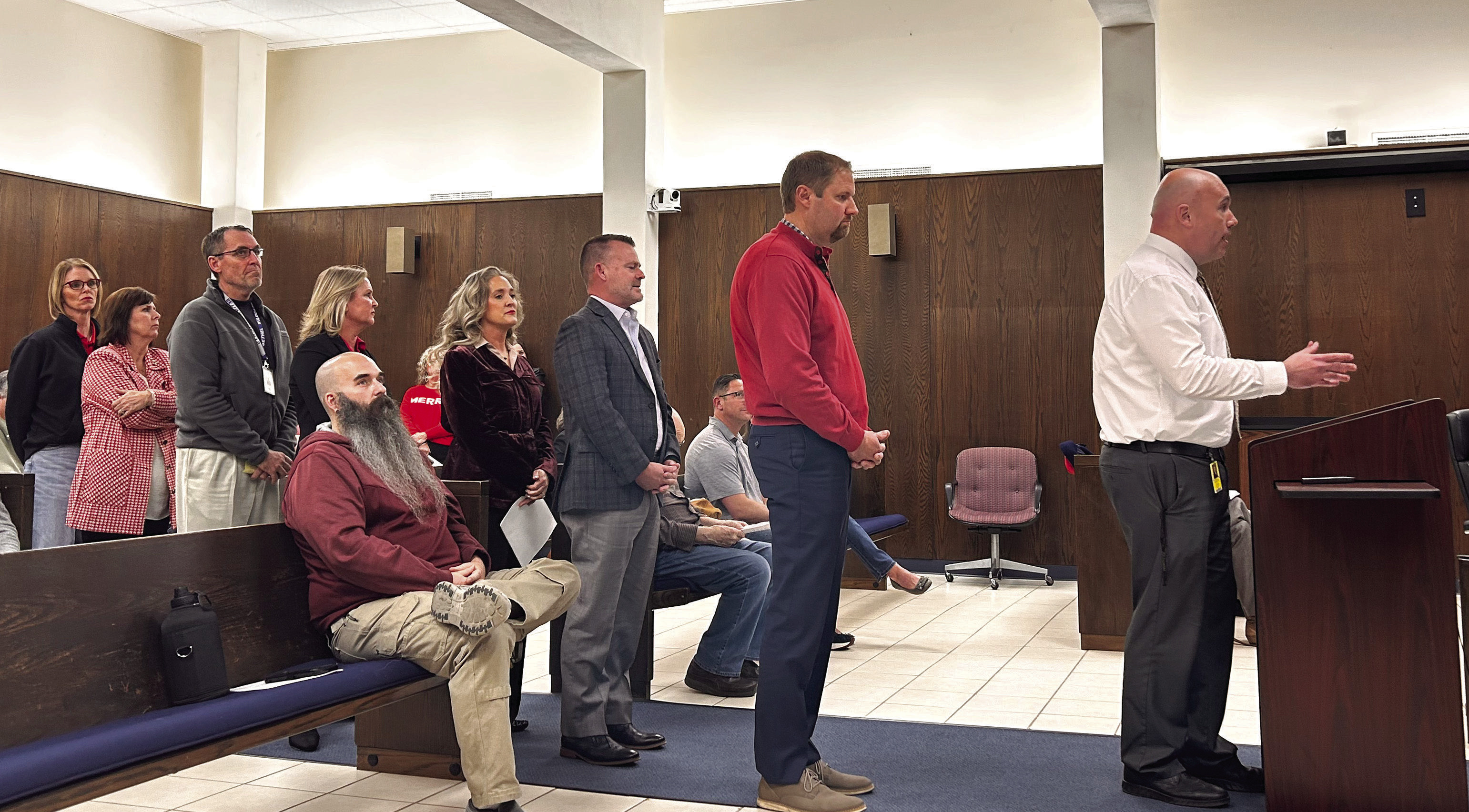 Tecumseh Superintendent Robert Kinsey addresses the Shawnee City Commission about the Education Sales Tax which will be on the ballot April 1, 2025. All 14 Superintendents in Pottawatomie County attended the meeting and informed the Commissioners how the tax had been used to benefit each school district. Countywide &amp; Sun/Suzie Campbell