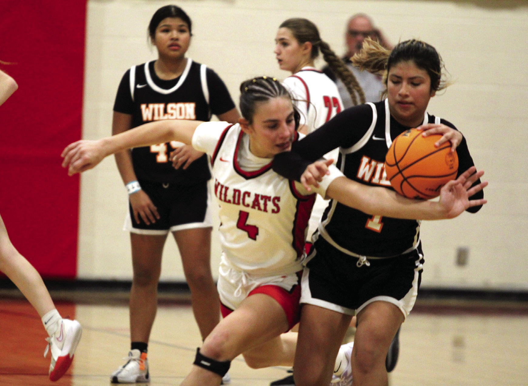 Earlsboro's Lilly Gentry tries to steal the ball in the fourth quarter of the Class B Regional game with Wilson (Henryetta) on Feb. 21. The Lady Wildcats lost a close game with a final score of 50-54, and they ended their season in the second regional game with Strother, 50-68. Their record for the season was 19-7. The Wildcats won their first regional game against Haileyville, 61-30, and lost their second game to Carney, 51-54. Their record was 15-12. Countywide &amp; Sun/Natasha Dunagan