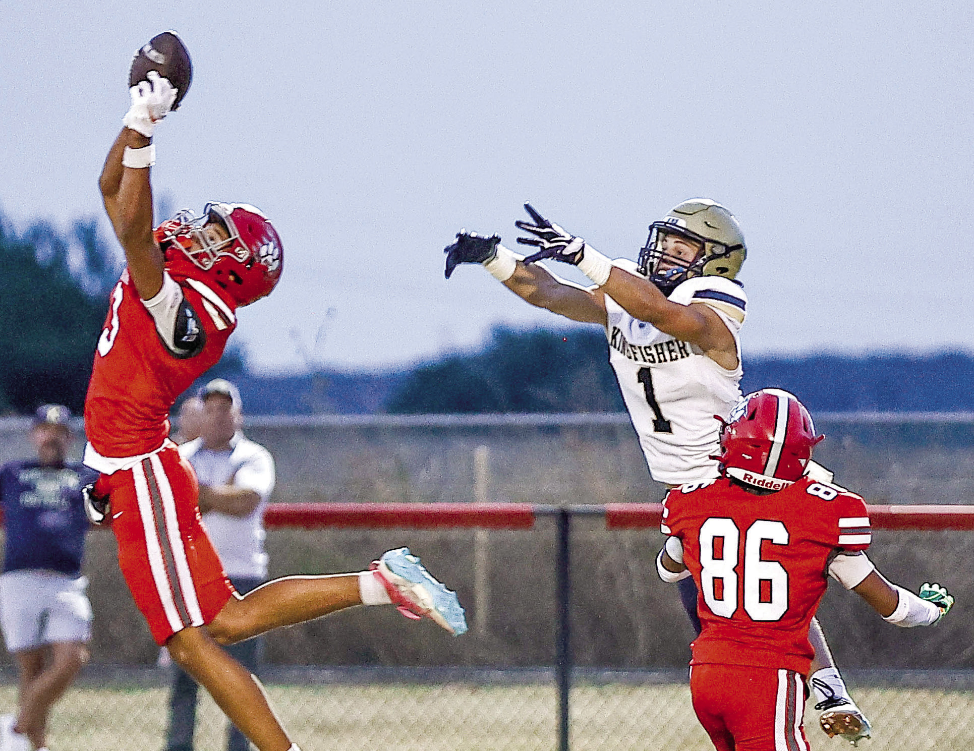 North Rock Creek hosted Kingfisher on Sept.25 and suffered their first loss of the season, 18-19 despite plays like Tyson Hawkins intercepting the ball and taking it in for a touchdown. Photos Courtesy of Gowin Photography