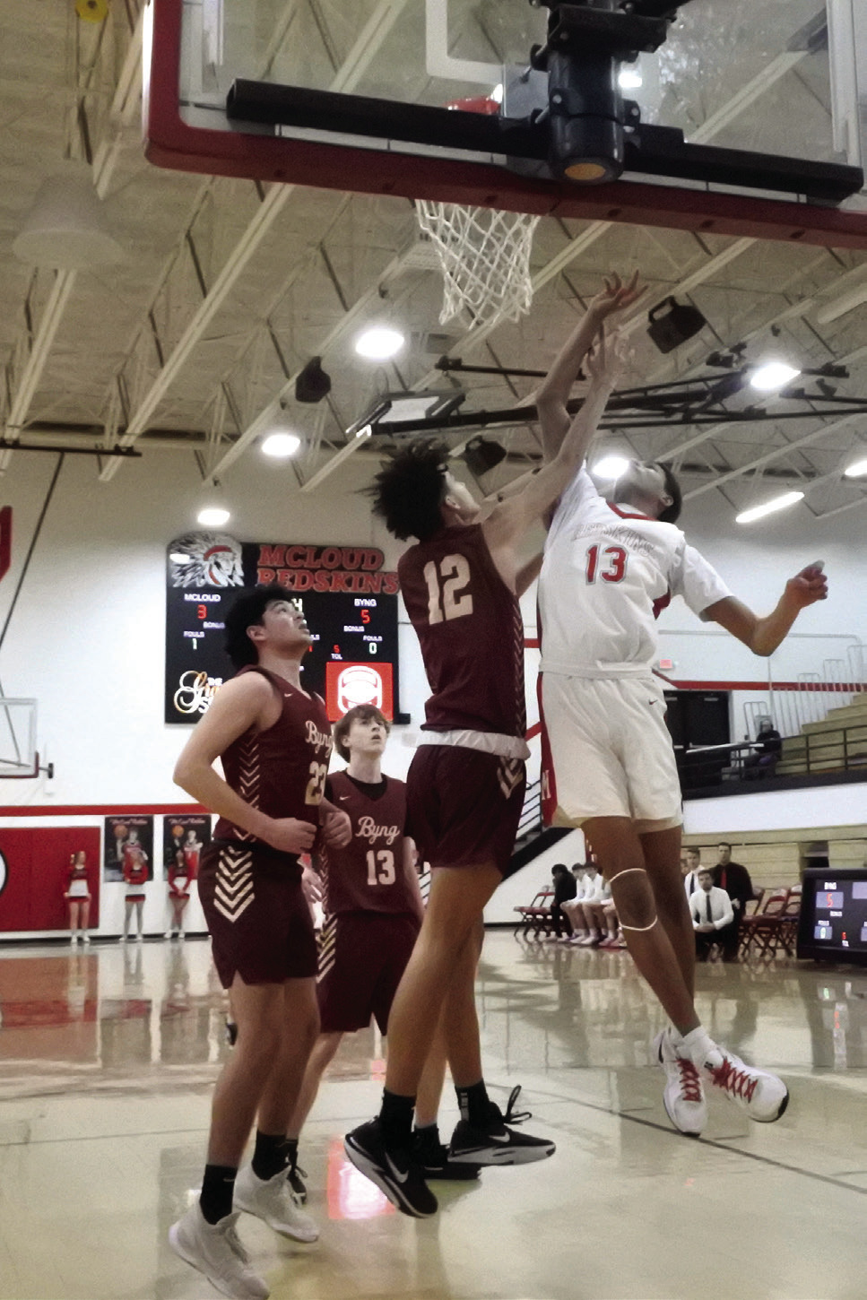 McLoud junior LaDamien Williams adds two points to the board during the Class 4A Distict home game against Byng on Feb. 22. The Redskins lost that game, 47-51, but will play in the consolation bracket of regionals in McLoud at 2:30 today (Feb. 27). Countywide & Sun/Suzie Campbell