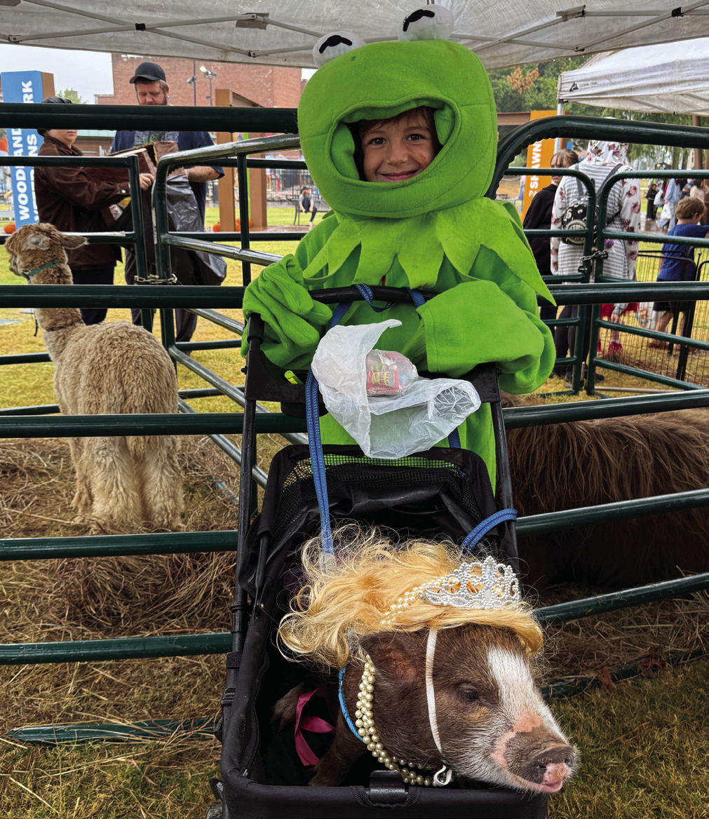 Nine-year-old Logan Brown (Kermit the Frog), son of Stephanie Brown, pushed four-month old Pickles (Miss Piggy), owned by his grandmother Susan Ham, around the petting zoo before entering the costume contest, for ages 7-10, during Fall Fest on Oct. 3. Brown won Best Overall. Other winners included Most Creative: Scarecrow, Thea Nsabimana; Funniest: This Is My Costume, Leo Martinez and Judges Choice: Zombie Character, Rhiannon Hays. Photos by Julie Talton, Countywide & Sun
