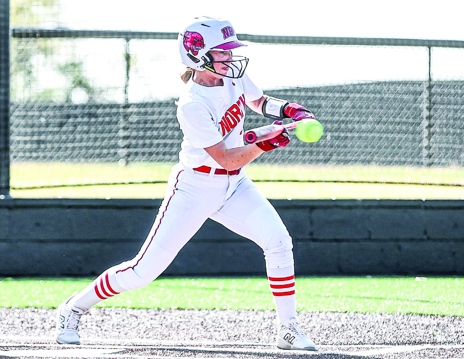 Izzy O'Daniel put down a bunt as NRC softball played Mannford on Aug. 17. The Lady Cougars came up short losing, 3-6. They traveled to Bristow on Aug. 18, winning 13-0.