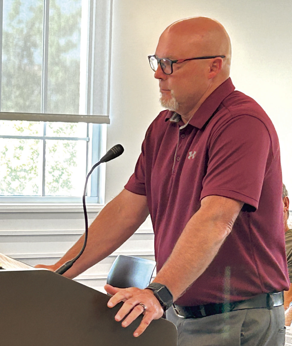 Wanette Public Schools new Superintendent Scott Douthit addresses the Pottawatomie County Commission meeting Tuesday, Aug. 6. Countywide &amp; Sun/Suzie Campbell