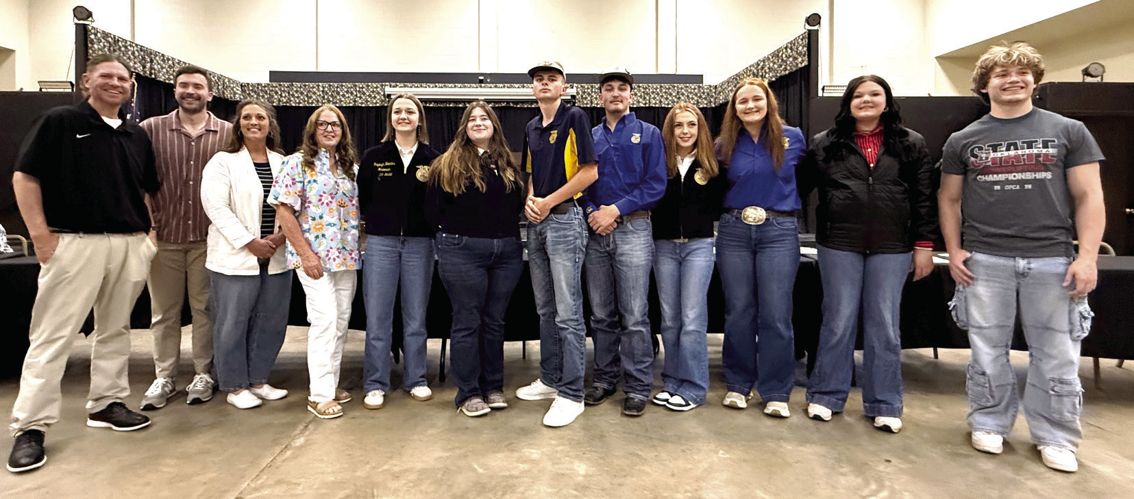 The Tecumseh School Board poses with students honored at the April meeting. Shown, from left, are unknown, Dylan Hayes, Nicole Sanchez, Iva Bingham, Rayleigh Hopkins, Olivia Rawlins, Landyn Seaton, Blake Wright, Kimberly Holland, Channing Goodson, Maci Peacock and Malachi Deatherage. Photos by Julie Talton, Countywide & Sun