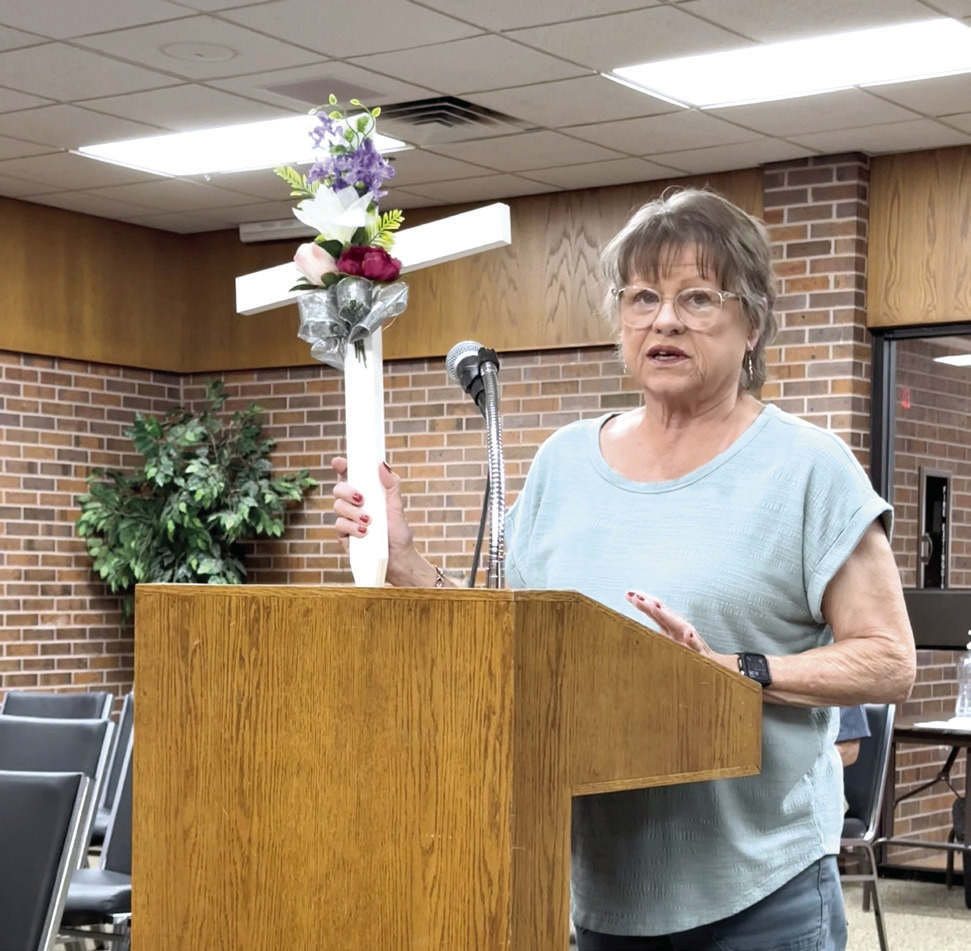 Donna Mayo showed the Tecumseh City Council an example of the crosses the Golden Age Center has available for purchase for $10. If interested, stop by the Senior Center in Tecumseh between 9 am and 1 pm. Julie Talton, Countywide &amp; Sun