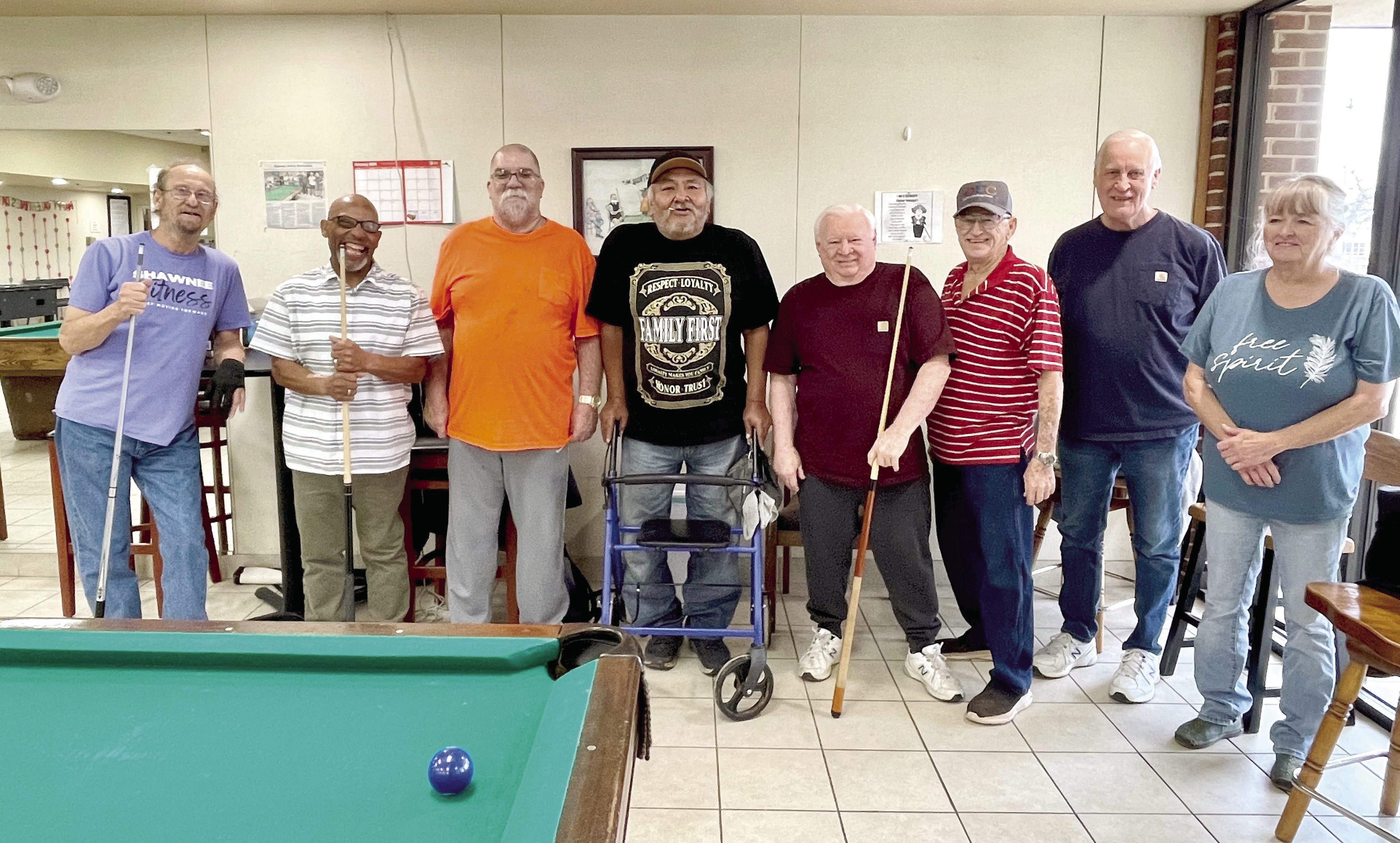 Members of the Shawnee Rec Center enjoy an afternoon game of pool. Looks like there may be some sharks in that water. Photo Provided