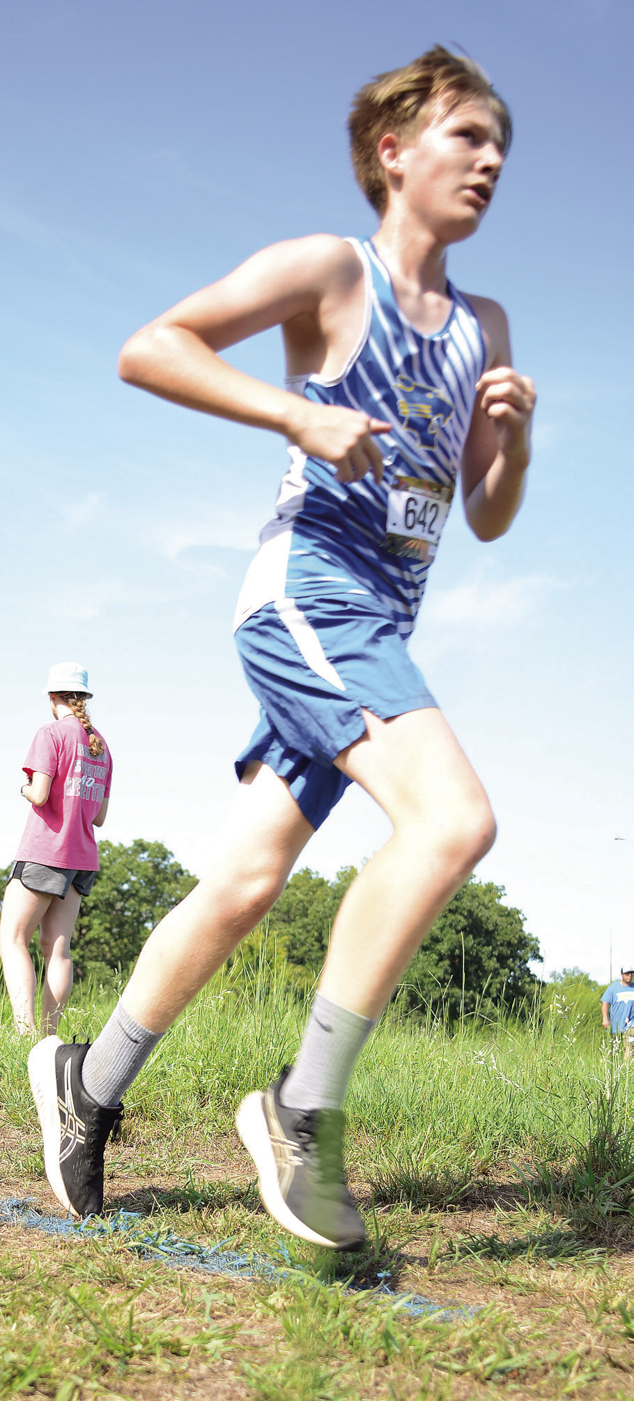 Bethel freshman Caleb Whitecotton competes in cross country in Stroud on Aug. 17. Photo courtesy of Brian Blansett.