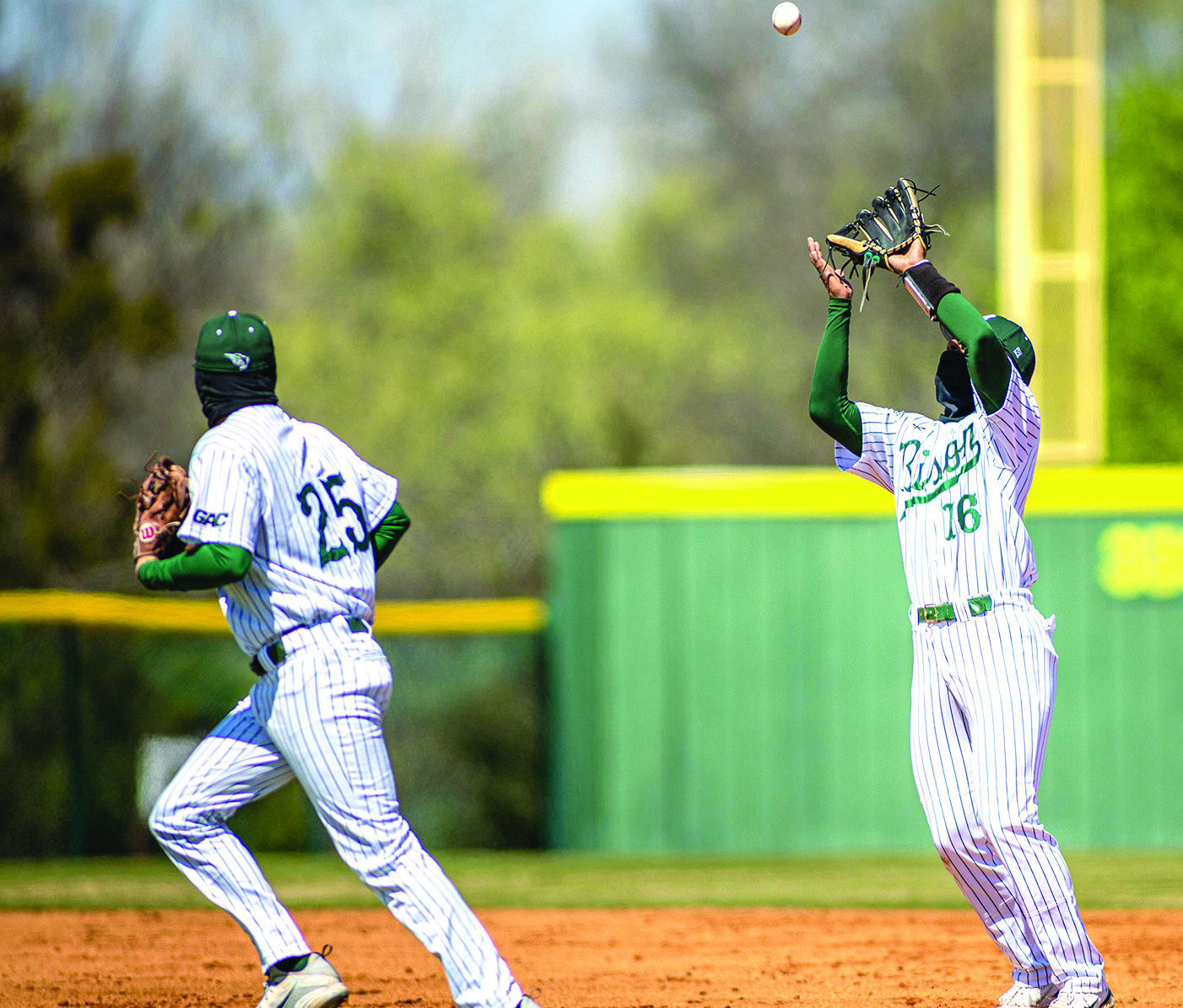 OBU’s Jose Parga catches the popup fly for the out in action against Arkansas-Monticello Saturday, Mar. 18, at Bobby Cox Field. Photo provided by OBU