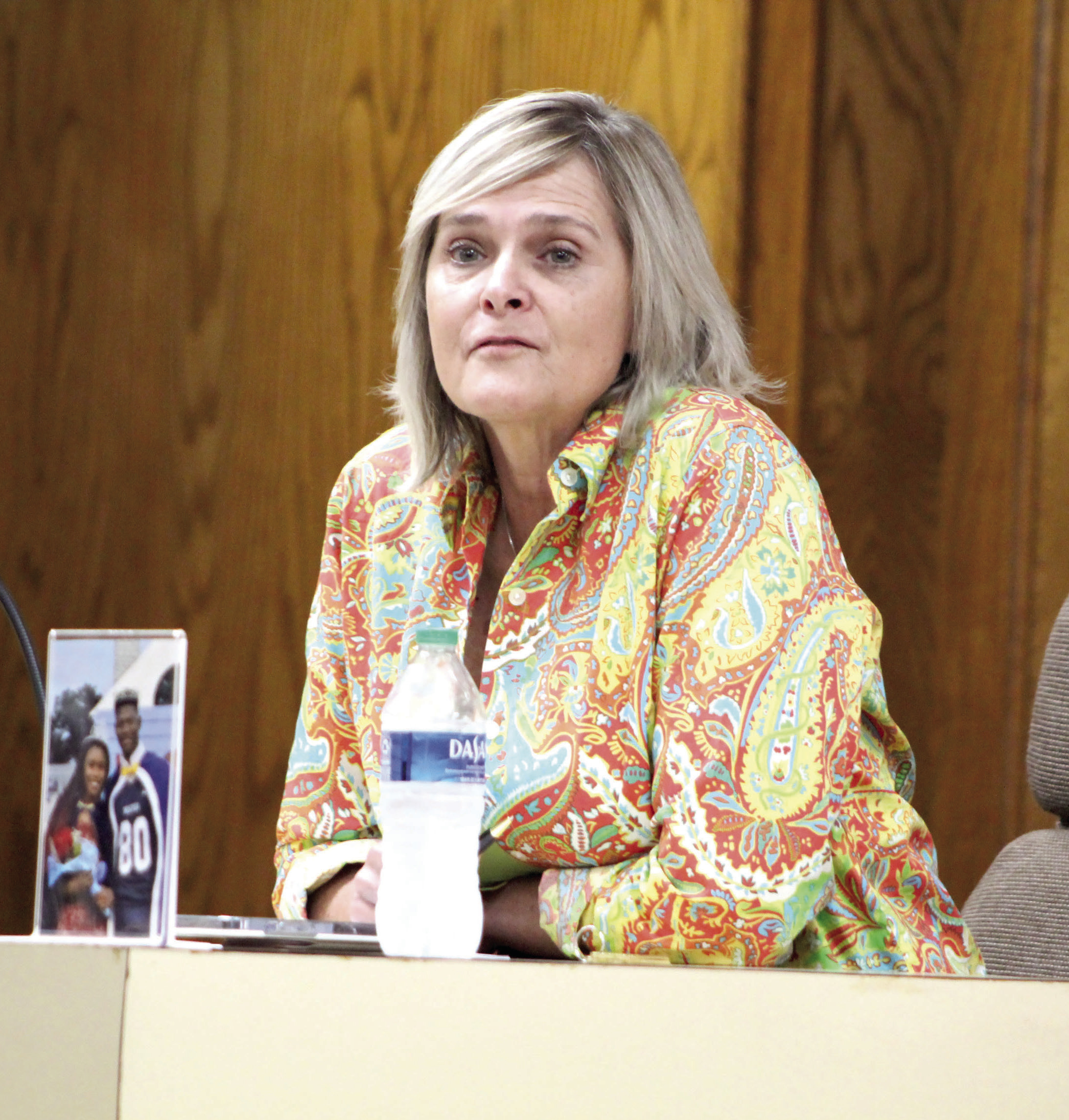 Retiring Superintendent Dr. April Grace talks to the Shawnee Board of Education during their June 26 meeting - her last meeting. Countywide & Sun/Natasha Dunagan