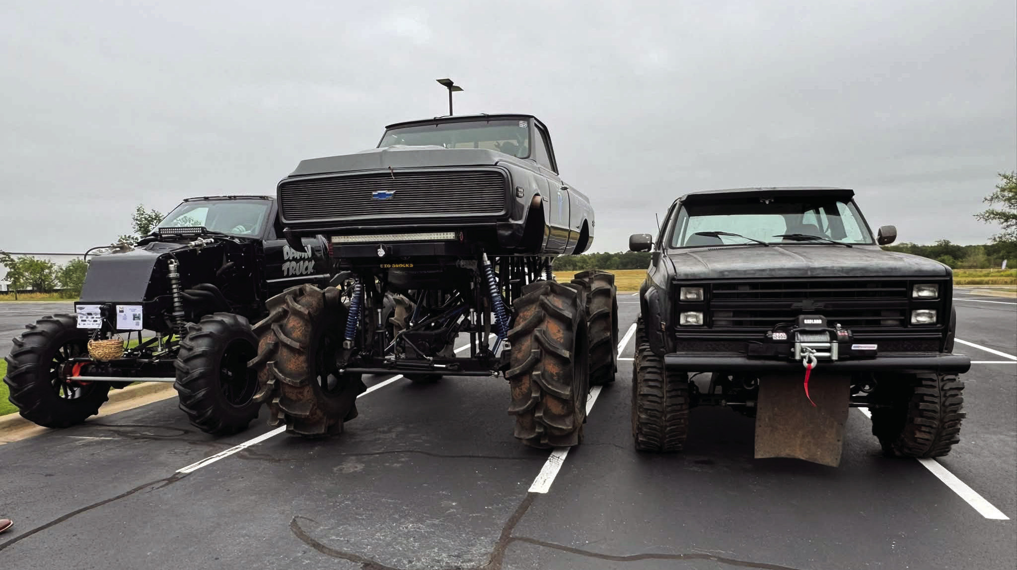 1971 Chevy C-10 Mega Truck owned by Bud Bryner is pictured center.
