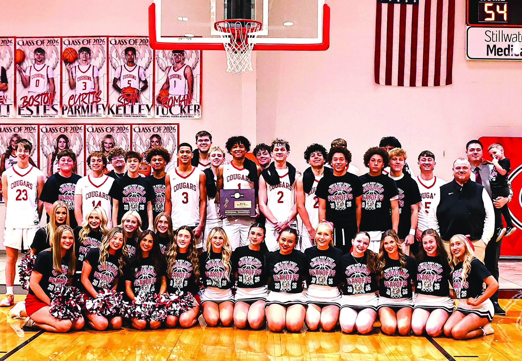 North Rock Creek became Regional Champs following their 54-45 win against Kingfisher on Feb. 28. They begin Area play Mar. 6 in Kellyville, at 7:30, against Catoosa. With a win, they will head straight to State. With a loss, they will have to beat their opponent the following night at 7:30 to advance. Photos Courtesy of Gowin Photography