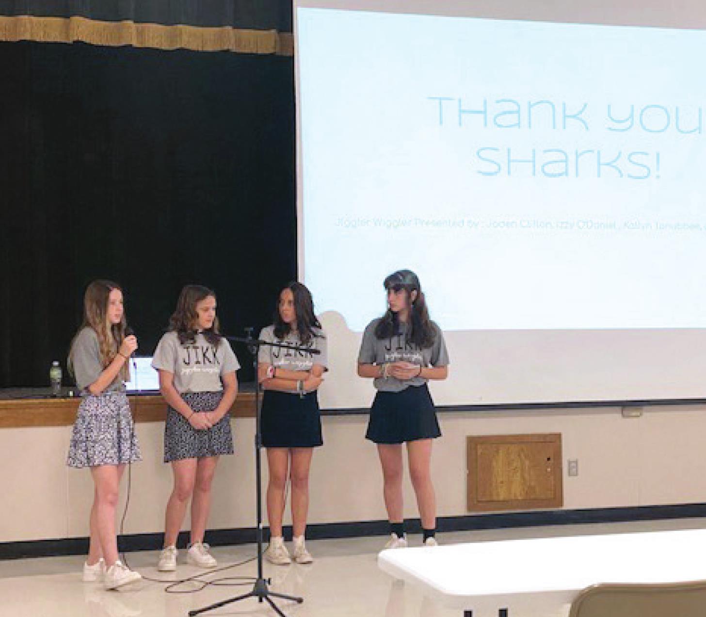 Shark Tank presenters pictured above, 7th-8th grade girls left to right - Isabelle O’Daniel 7th, Jaden Clifton 7th, Katelyn Tonubbee 8th and Kyann Sells 8th. Photo provided by SRC School.