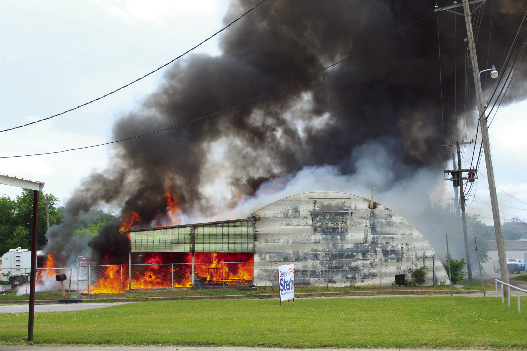 A fire broke out at Jordan Contractor's mechanic barn in downtown Tecumseh on May 6. Natasha Dunagan, Countywide & Sun