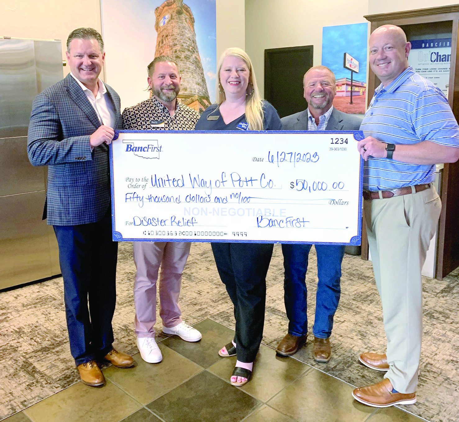 United Way Shawnee Recovery Fund Receives $50K from BancFirst