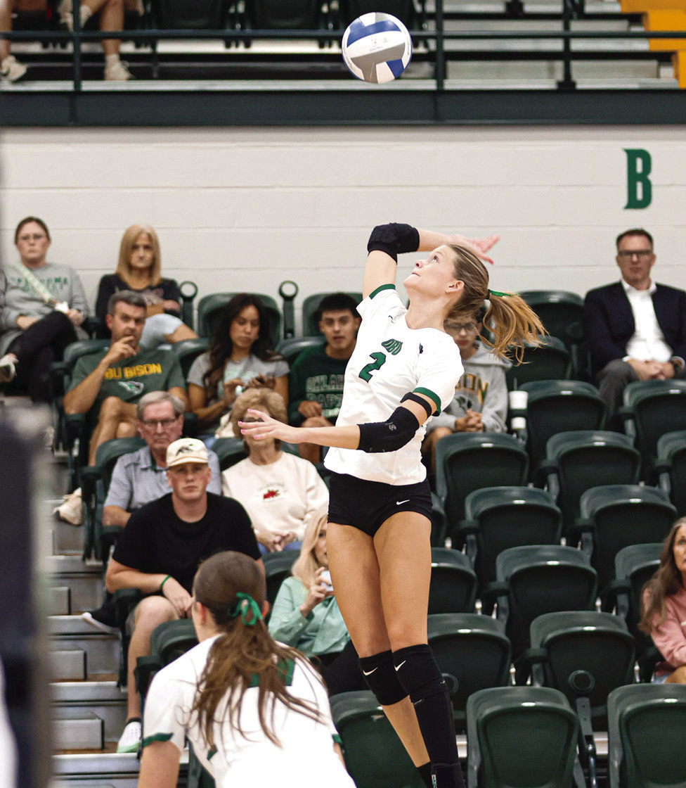 OBU's Lauren Safrit knocks one over against SWOSU. Photo Provided