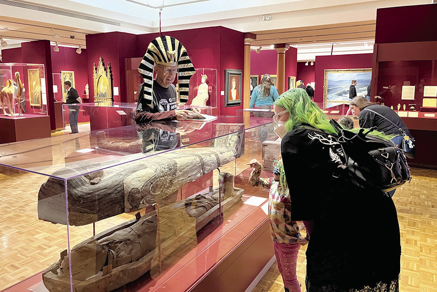 Visitors of the Mabee-Gerrer Museum of Art’s ‘Mummy Day’ learn about Tutu. The 2023 ‘Mummy Day’ will be held Nov. 4. The Museum will offer free admission all day for visitors to explore the galleries and exhibits and enjoy mummy-themed art activitie. Photo provided