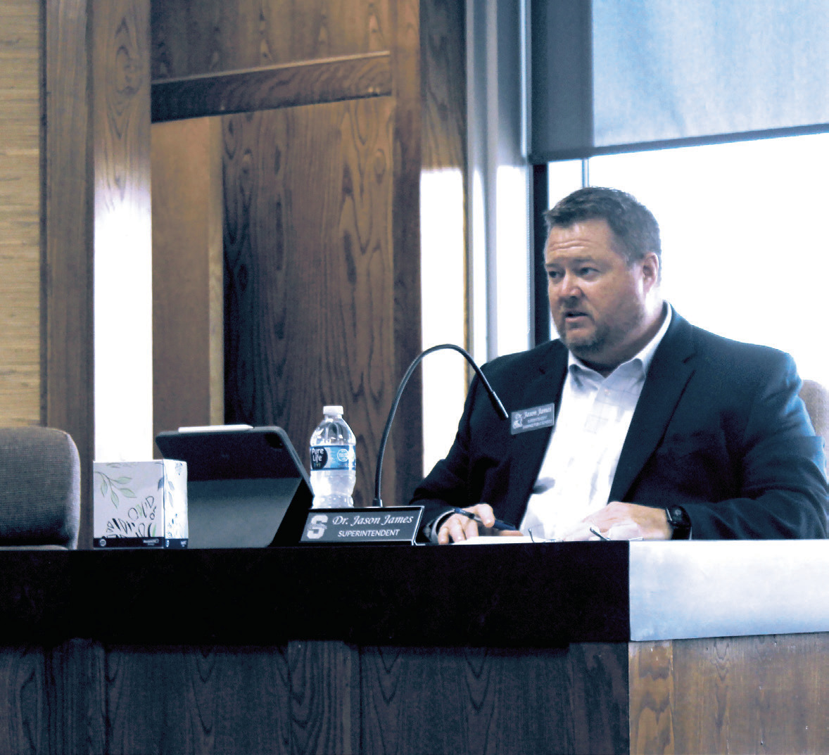 Shawnee Superintendent Dr. Jason James speaks at his first Shawnee Public Schools Board of Education meeting on June 2. Natasha Dunagan, Countywide &amp; Sun