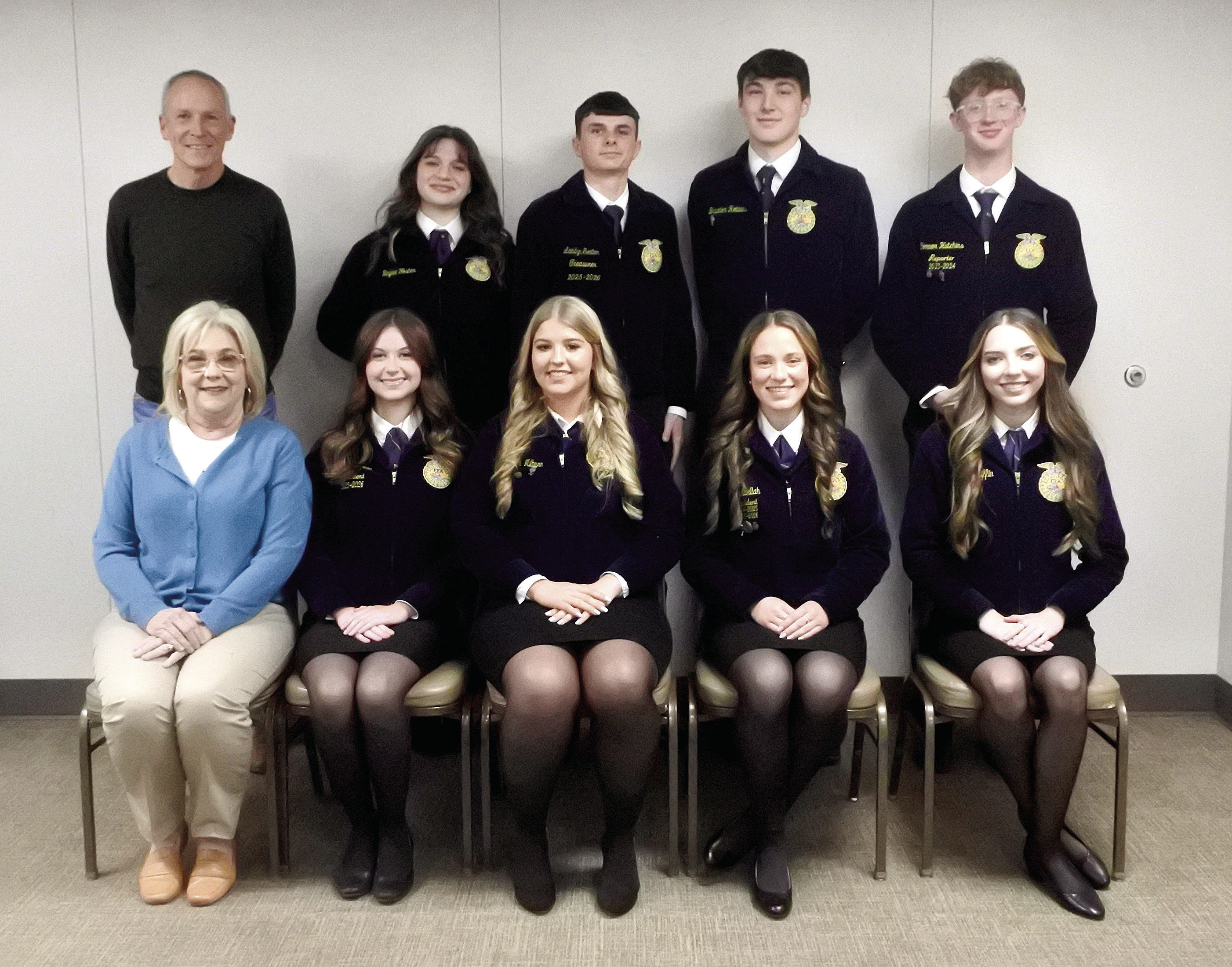 The 2026 recipients of the Gordon Richards, Sr. Achievement Award were honored at a dinner held Friday, Feb. 27, just prior to the PCJLS Premium Auction. Pictured front row from left: Jamie Barrick, Emma Degman, Josey Milburn, Emma Bellah, and Jayda Griffin. Back row, pictured from left: Tim Barrick, Baylee Foster, Landyn Seaton, Braxton Robbins, and Connor Hutchins. Suzie Campbell, Countywide & Sun