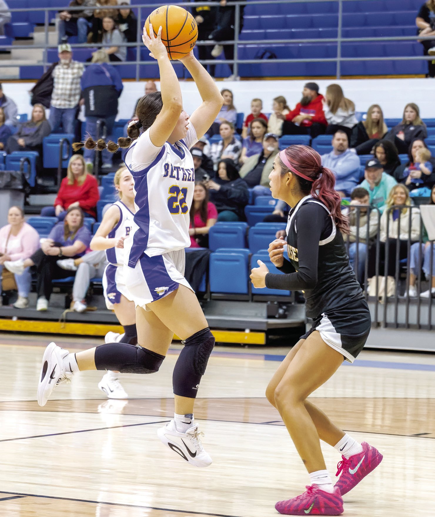 Bethel senior Ava Gascon puts up a shot during the Dec. 11 game in the Bethel First United Basketball Classic. The Lady Wildcats won this game, 49-36; beat Pauls Valley, 42-39; then fell to McLoud, 41-63, to take second in the three-day tournament. Photo courtesy of Richelle Treece.