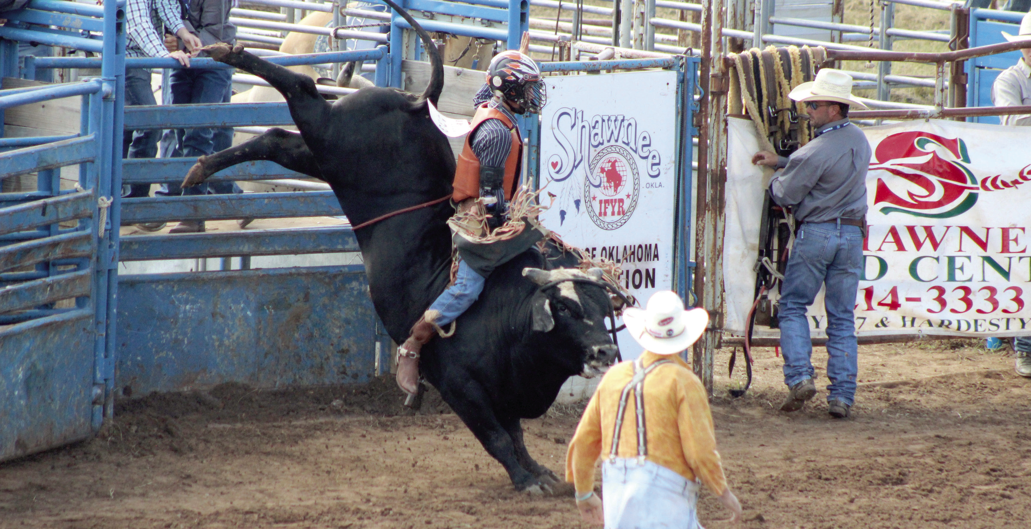 Hayden Averitt, of McLoud, breaks out of the chute on his bull during the International Finals Youth Rodeo on July 7, 2024. File photo