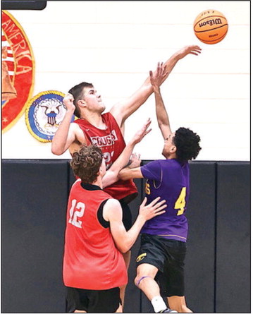 NRC's Jace Plumb blocks the Anadarko players shot in the scrimmage on Nov. 15. The varsity went 8-1-1, they will scrimmage Edmond North on Nov. 22. Jace Plumb blocks the Anadarko players shot. Photo courtesy of Gowin Photography