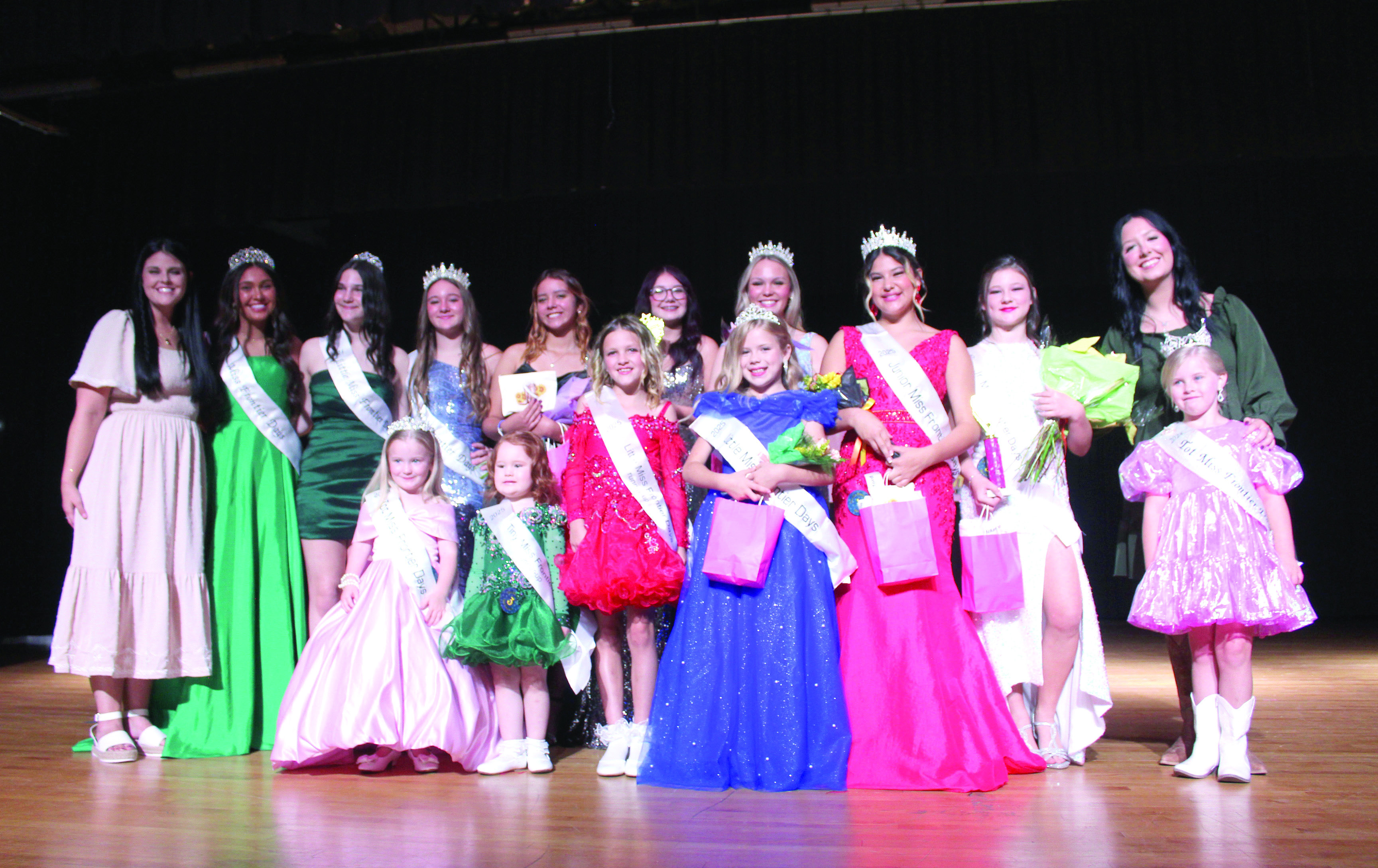 The Frontier Days Pageant was held on Sun., Sept. 21, at the W.P. Wood/THS Alumni Center, and all age groups were crowned except the high school girls. Miss Frontier Days will be crowned before the parade on Sept. 27, around 9:30 am, and presented with a $500 scholarship. See full caption below.