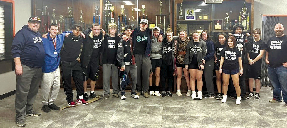 The Asher Powerlifting Team poses after a meet at Strother, Jan. 27. It was during that meet that senior Brogan Culwell became the first official member of the 1000-Pound Club. Photo provided.
