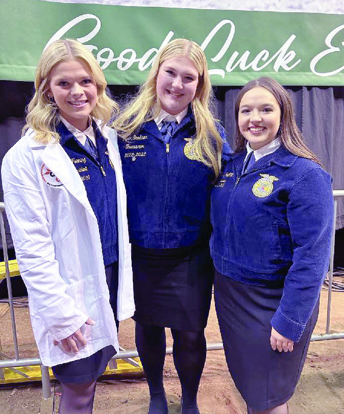 Tecumseh seniors Katelyn Fleming and Piper Goodson and Dale senior Morley Griffith were awarded scholarships through the Oklahoma Youth Expo last month. Photo provided.
