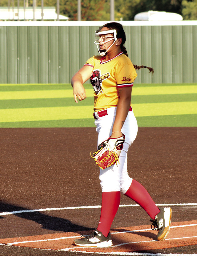 Dale senior Boo Herber slings one home during the Dale Fast Pitch Festival on Sept. 11. File Photo