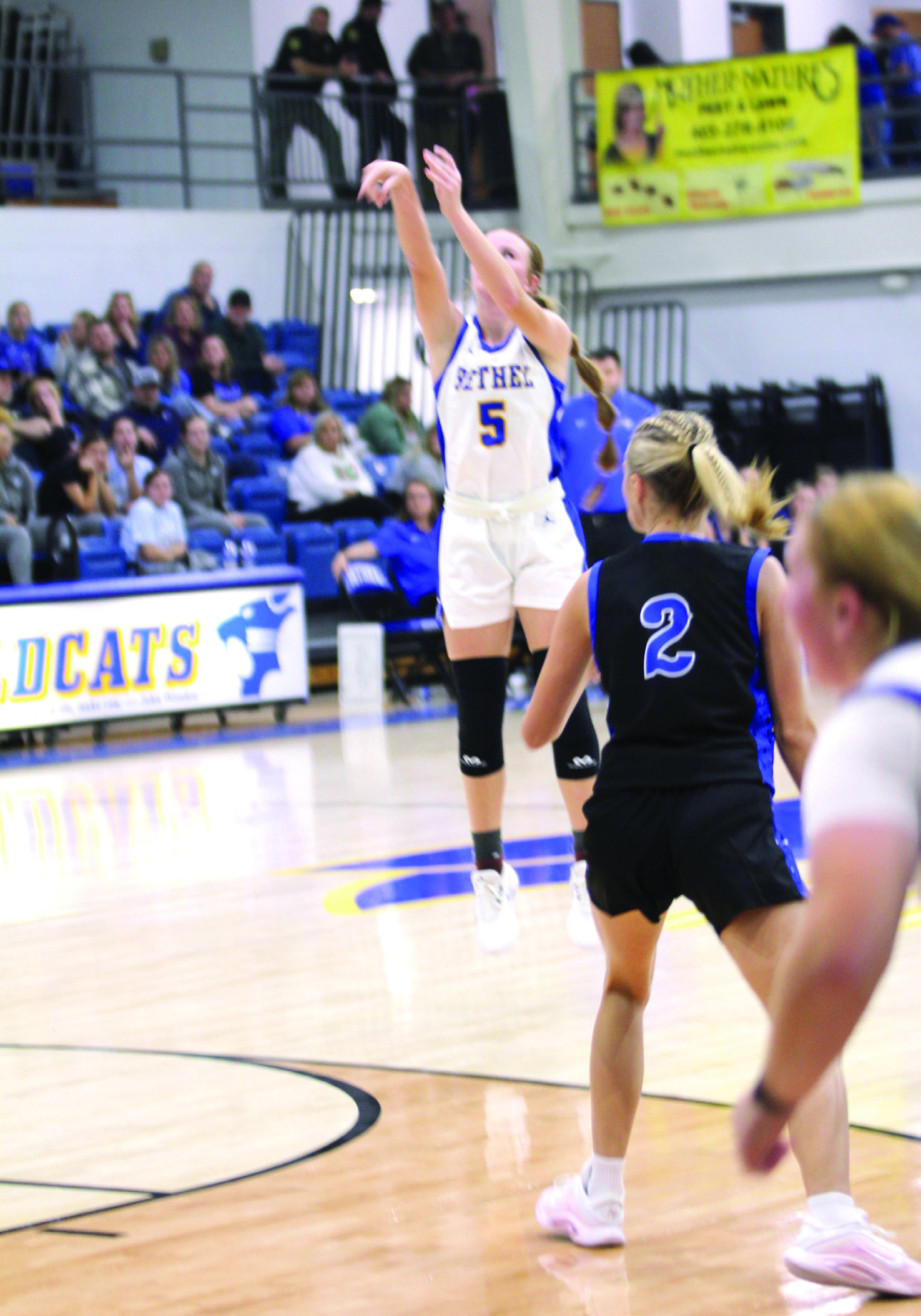 Bethel junior Kinley Bowles sinks a three-point shot in the Dec. 5 home game against Bridge Creek. The Lady Wildcats won 64-42. Natasha Dunagan, Countywide &amp; Sun