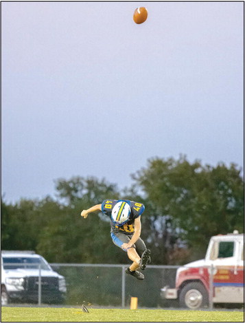 Bethel’s Luke Drew kick’s off to McLoud in the Wildcat’s home game Friday, Sept. 8. McLoud took the 28-21 win. Photo courtesy of 181 Photographs