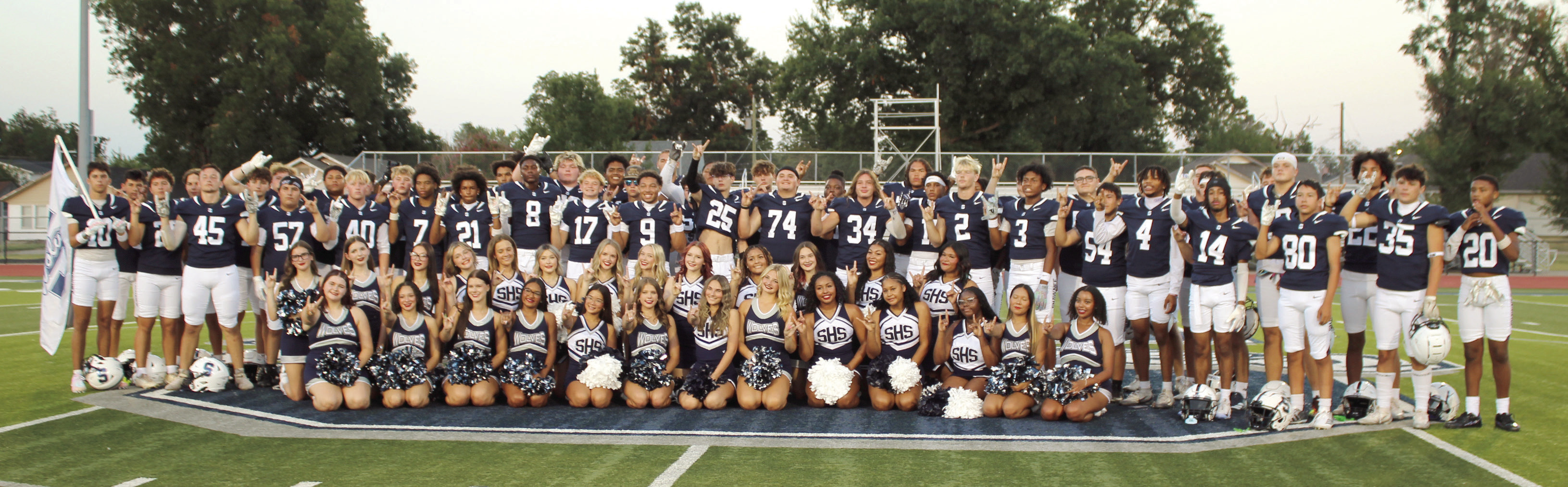 The Shawnee High School Football Team and Cheerleaders pose for a group photo during the "Meet the Player Night and Media Day" at Jim Thorpe Stadium on Aug. 15. Photos by Natasha Dunagan, Countywide & Sun