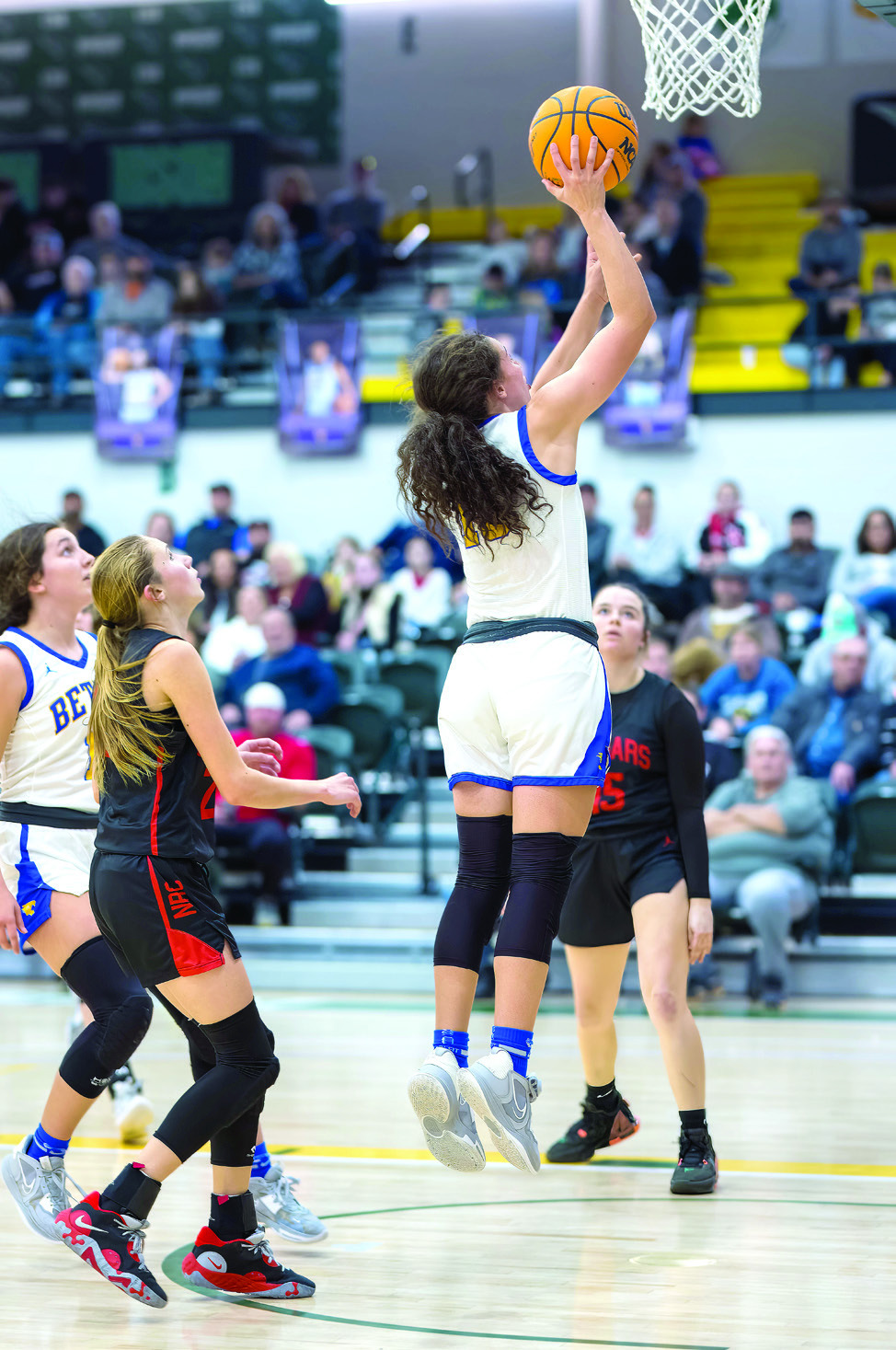 Bethel’s Parker Stevenson puts up two points during the Bethel home game against North Rock Creek, held at OBU on Jan. 13. Bethel Girls Head Basketball Coach Tara Satterfield said Stevenson had a “big night,” contributing 32 points, including eight three-pointers. She also had six rebounds, six assists, six steals and one block. The Lady Wildcats won, 7040. Photo provided by Richelle Treece.
