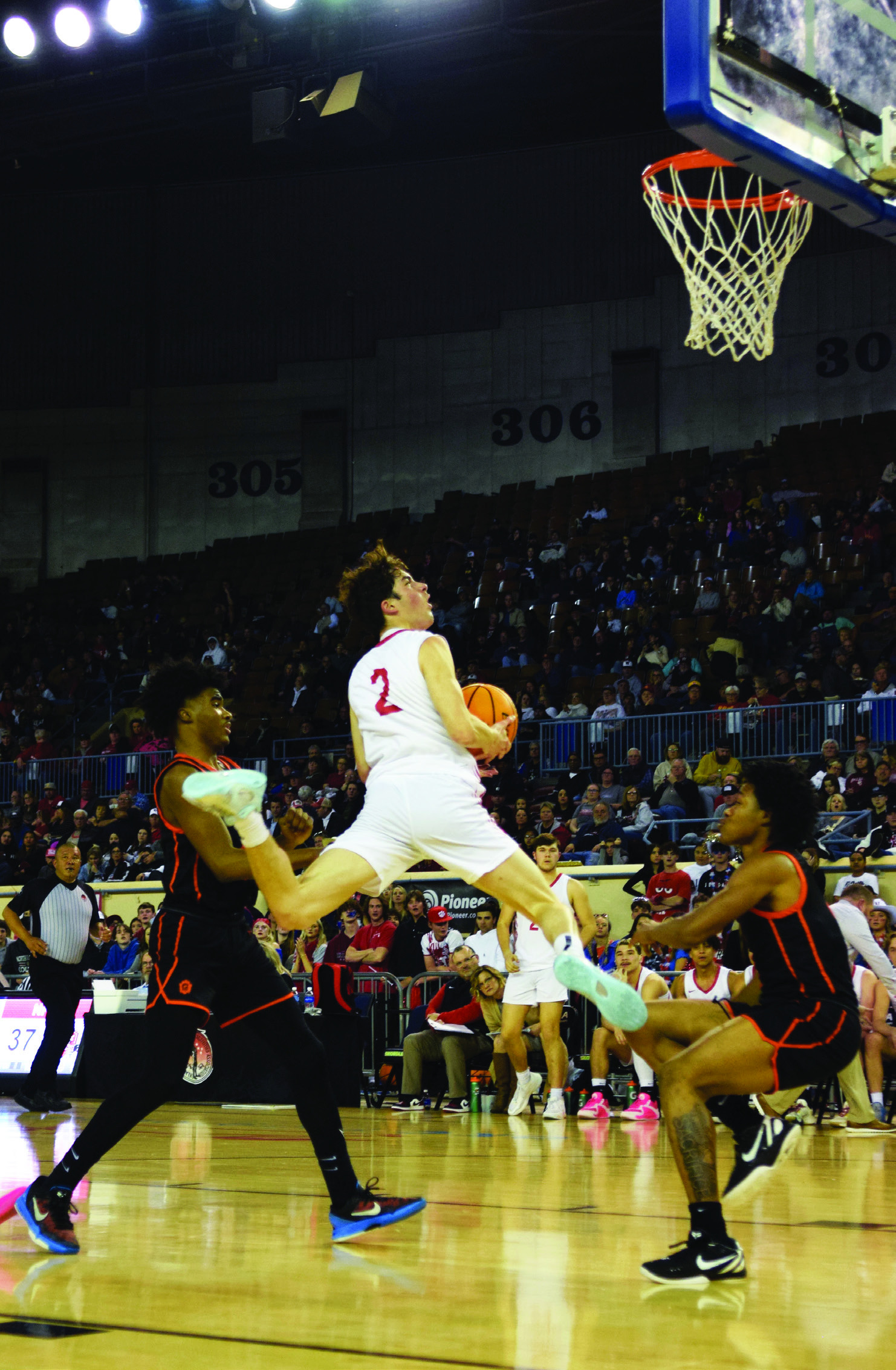 David King jumps for two on Mar. 8 in the Semifinals at the State Fair Arena. North Rock Creek took the loss 38-74 and Douglass went on to win the 4A Championship title. Countywide &amp; Sun/Julie Talton