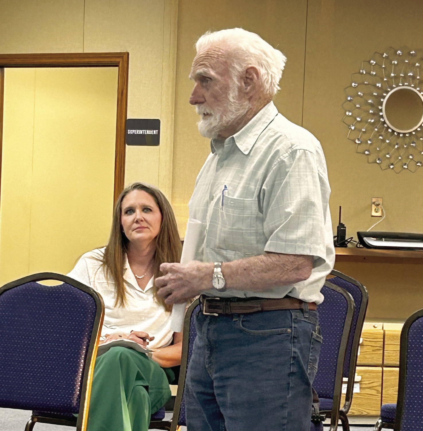 Dr. Joe Taron addressed the Bethel School Board Monday, Oct. 7, 2024 to propose the building of a new ag facility dedicated in memory of the 20 year Vo Ag instructor James Yeisley. Superintendent Dr. Matt Posey said this will be added to the November board meeting. Countywide &amp; Sun/Suzie Campbell