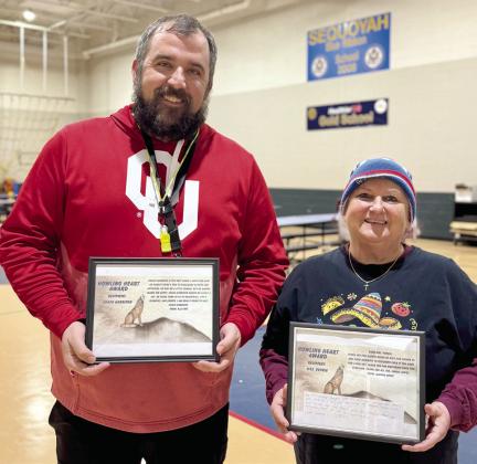 Tyler Harrison and Mrs. Debbie show off their Howl Heart Awards. Photo provided by SPS