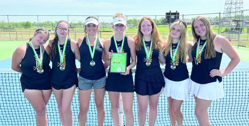 The Tecumseh Lady Savage Tennis Team placed third in the Seminole Tennis Tournament on April 8. Kyann Sells, in #1 Singles, placed second, and Amanda Magill, in #2 Singles, also came in second. Third place went to both #1 Doubles team Sidney Hinkston and Avery Renken and #2 Doubles team Kalyn Bartmess and Lili Lowden. Photo provided.