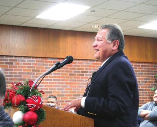 Governor of the Absentee Shawnee Tribe, John R. Johnson, greets the Tecumseh City Council, Dec. 6. Countywide &amp;amp; Sun/Kendra Johnson