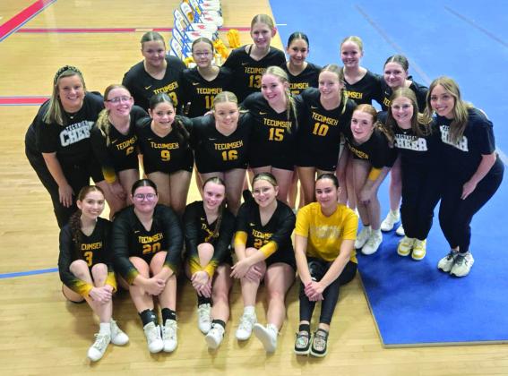 The first Tecumseh High School Stunt Team competed at Chandler High School Mar. 25. Pictured front row from left:sitting: Mayci Chupco, Ashtyn Kidney, Gabby Hill, Meghan Elizabeth, Camryn Wood; middle row: Coach Katie, Brooklyn Bertram, Kayli Chupco, Chelby Davis, Maddie Giaudrone, Addison Taron, Kimberly Holland, Coach Jacee Miller, Coach Hannah Hoffman; back Row: Karley Bills, Amelia Wheeler, Kenzie Benge, Madison Gifford, Leigha Jones, JimmyPaige Webb. Photo provided