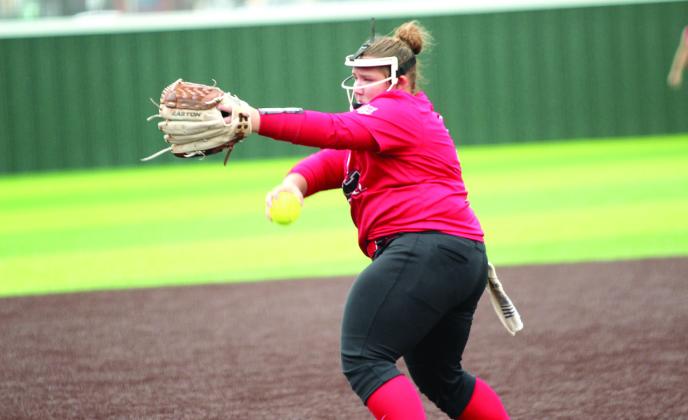 Earlsboro sophomore Abby McAlister winds up to hurl one over home in the Macomb Fast Pitch Tournament game against Mill Creek. Natasha Dunagan, Countywide &amp; Sun